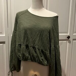 Aerie Olive Green Off-Shoulder Sweatshirt